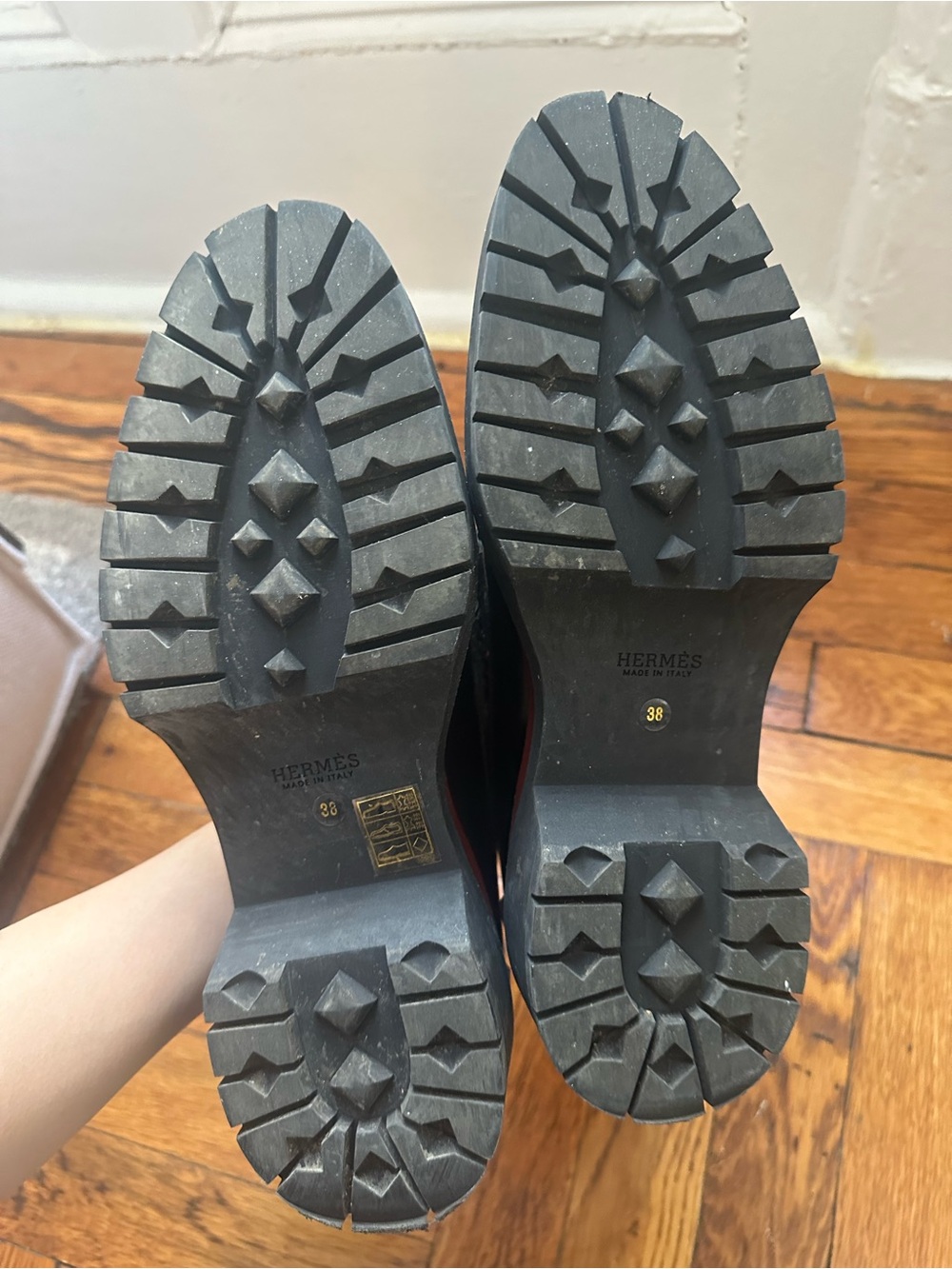 Hermes Women’s Black Chunky Loafers with Red Burgundy Trim 38 - Picture 3 of 4
